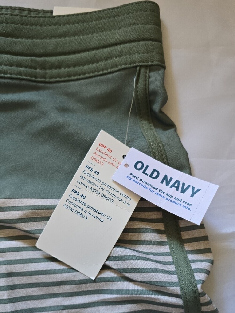 NWT Old Navy Green and Light Gray Striped Board Shorts - Picture 2 of 4